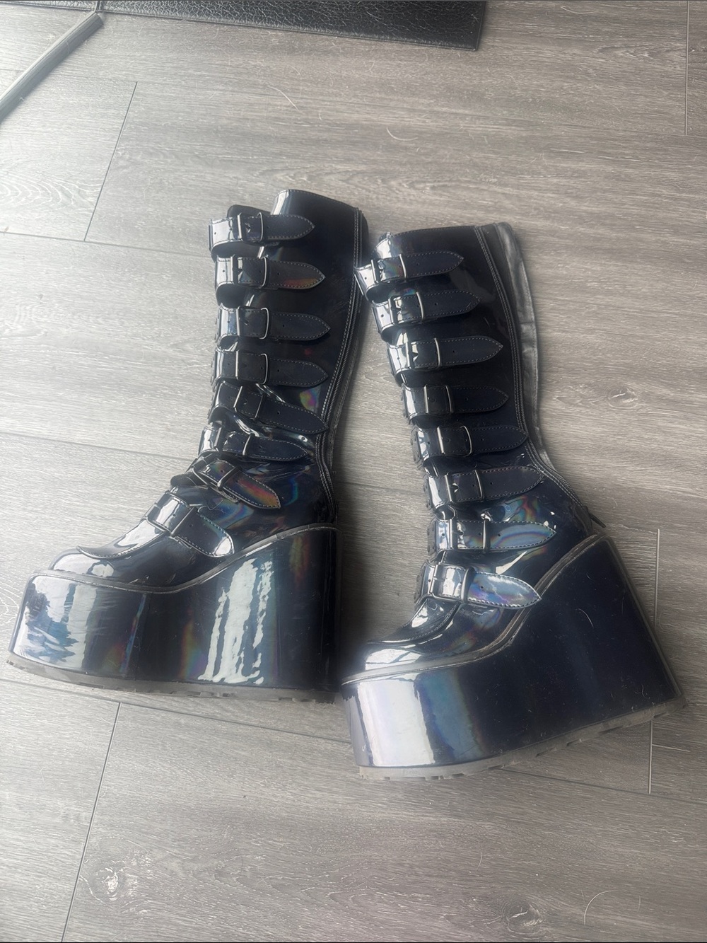 Black demonia platform knee high burning man rave boots size 7 worn once